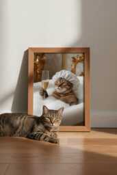 Funny Custom Pet Portrait - Dog Or Cat in Bathrobe, Bathroom Wall Art - thumbnail 1