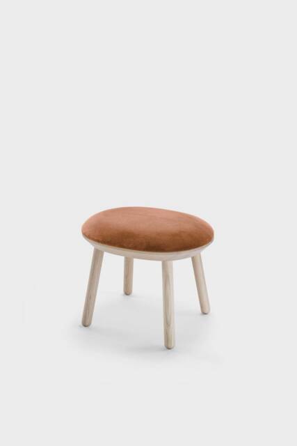 Wooden Upholstered Ottoman Solid Ash Pouf, Fabric/Leather/Velour - image 1
