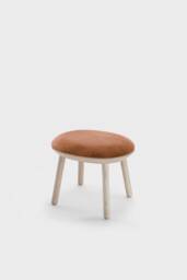 Wooden Upholstered Ottoman Solid Ash Pouf, Fabric/Leather/Velour