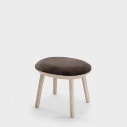 Wooden Upholstered Ottoman Solid Ash Pouf, Fabric/Leather/Velour - thumbnail 3
