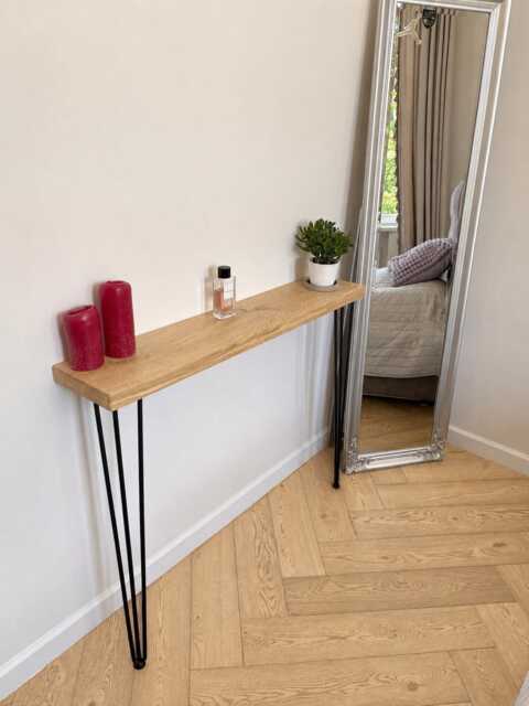 Console Table - Solid Oak With Hairpin Legs, Handmade Hallway Entryway Furniture, Custom Size Rustic Narrow Radiator Cover - image 1