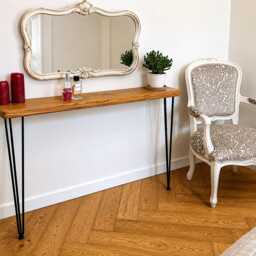 Console Table - Solid Oak With Hairpin Legs, Handmade Hallway Entryway Furniture, Custom Size Rustic Narrow Radiator Cover - thumbnail 3