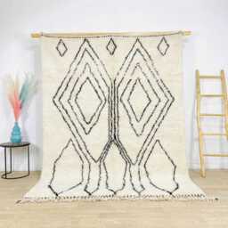 Moroccan Rug Berber Shag Large Area - White Beni Ourain Tribal Diamond Carpet Minimalist Black Line Wool Shaggy - thumbnail 1