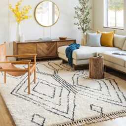 Moroccan Rug Berber Shag Large Area - White Beni Ourain Tribal Diamond Carpet Minimalist Black Line Wool Shaggy - thumbnail 3