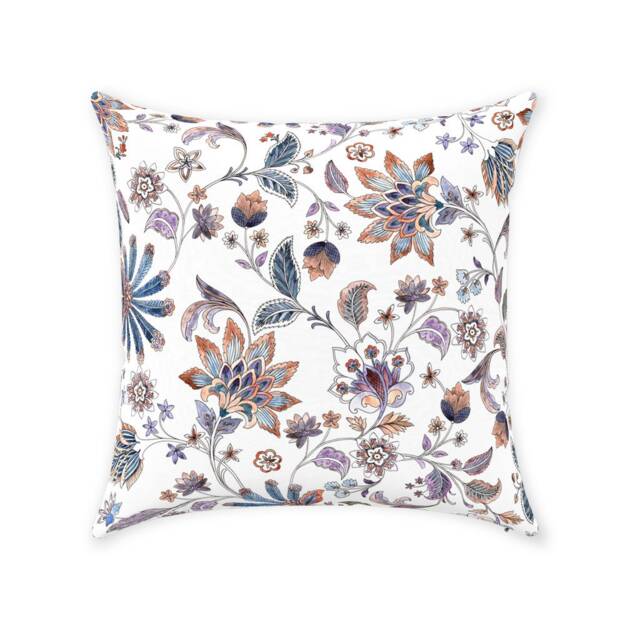 Oriental Peony Pillow Cover - Pure Cotton Twill Print Fabric Blue Rose, Dusky Lilac & Cream Chinoiserie Floral Art Decorative Cushion - image 1