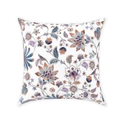 Oriental Peony Pillow Cover - Pure Cotton Twill Print Fabric Blue Rose, Dusky Lilac & Cream Chinoiserie Floral Art Decorative Cushion - thumbnail 1