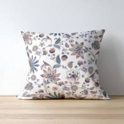 Oriental Peony Pillow Cover - Pure Cotton Twill Print Fabric Blue Rose, Dusky Lilac & Cream Chinoiserie Floral Art Decorative Cushion - thumbnail 3