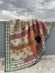 Vintage Reversible Kantha Quilt Patchwork Block Print Cotton Handmade Boho Bedspread - thumbnail 1