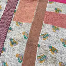 Vintage Reversible Kantha Quilt Patchwork Block Print Cotton Handmade Boho Bedspread - thumbnail 2