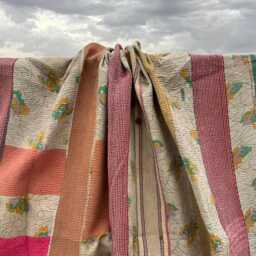 Vintage Reversible Kantha Quilt Patchwork Block Print Cotton Handmade Boho Bedspread - thumbnail 3