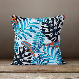Floral Cushion Cover/Modern Blue Pillow Case/Housewarming Gift/Garden Cover/striped Cushions Cover/Leaf Decorated Pillowcase - thumbnail 2