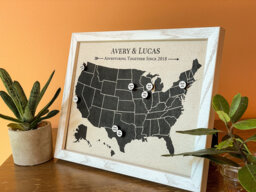 Adventuring Together Cotton Map With Custom Pins Anniversary Gift For Him 2nd Gifts Men - thumbnail 1