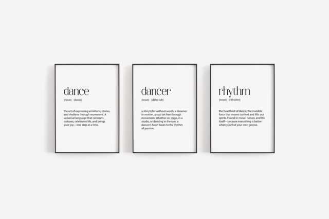 Set Of 3 Inspirational Dance Prints - Dance, Dancer & Rhythm Definition Wall Art Motivational Decor For Dancers, Musicians Studios - image 1