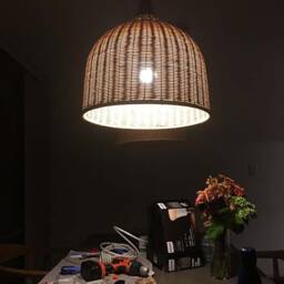 Rattan Basket Pendant Light, Bell-Shaped Ceiling Light Fixture, 2 Size Options