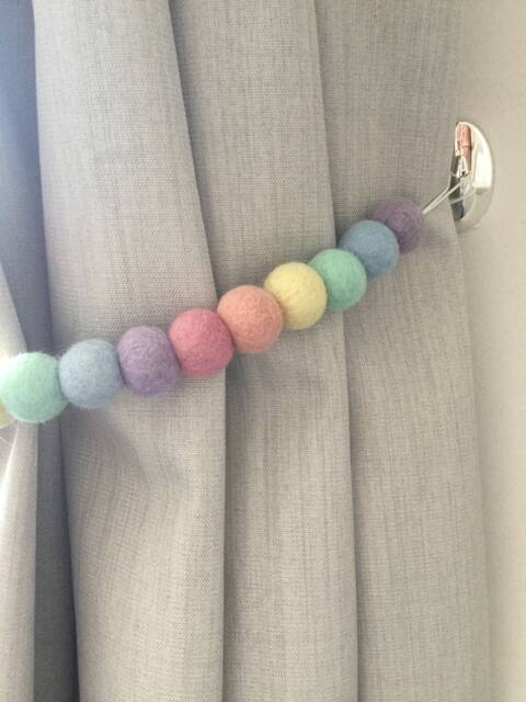 Pastel Rainbow Felt Ball Curtain Tie Back Wool Pom Decor - image 1