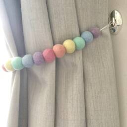 Pastel Rainbow Felt Ball Curtain Tie Back Wool Pom Decor - thumbnail 2