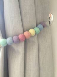 Pastel Rainbow Felt Ball Curtain Tie Back Wool Pom Decor - thumbnail 1