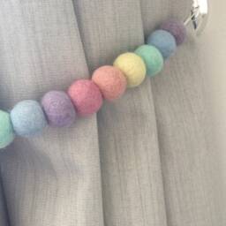 Pastel Rainbow Felt Ball Curtain Tie Back Wool Pom Decor - thumbnail 3