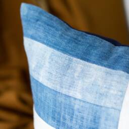 Blue & White Hemp Pillowcase - Handmade Vintage Cushion Case, Hmong Pillow Cover, Fabric Natural Tie Dye Covers - thumbnail 4