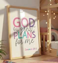 God Has Great Plans For Me Christian Wall Art, Girls Nursery Print, Bible Verse Bedroom Decor, Pink Prints - thumbnail 1
