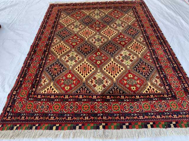 Handmade Kashi Wool Rug Afghan Tribal Geometric Carpet - 6.8x4.11 Ft - image 1