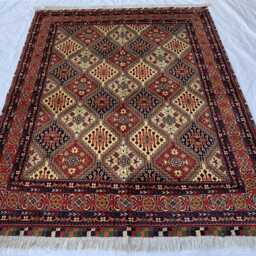 Handmade Kashi Wool Rug Afghan Tribal Geometric Carpet - 6.8x4.11 Ft - thumbnail 4