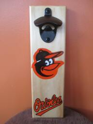Baltimore Orioles Wall Mounted Wooden Magnetic Bottle Opener With Magnetic Cap Catcher Bottle Catching Opener - thumbnail 1