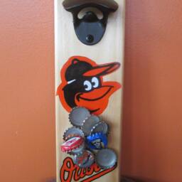 Baltimore Orioles Wall Mounted Wooden Magnetic Bottle Opener With Magnetic Cap Catcher Bottle Catching Opener - thumbnail 2