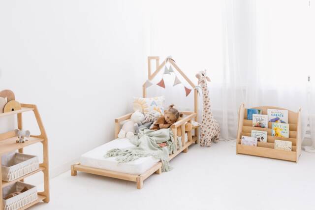 Toddler Floor Bed, Montessori Furniture, House Bed Frame, Nursery Playroom Decor, Kid Bedroom Furniture, Wooden Baby Indoor Playhouse - image 1