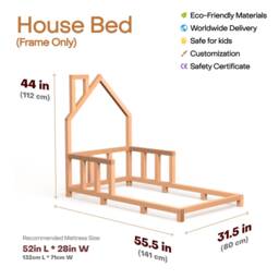 Toddler Floor Bed, Montessori Furniture, House Bed Frame, Nursery Playroom Decor, Kid Bedroom Furniture, Wooden Baby Indoor Playhouse - thumbnail 3