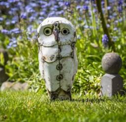 Recycled Metal White Owl - 2 Sizes. Handcrafted Handmade Outdoor Garden Sculpture. Owls. Gift - thumbnail 1