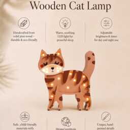 Wooden Cat Lamp For Kids, Led Night Light, Custom Kids Room Decor Light, For Gifts, Gifts - thumbnail 3