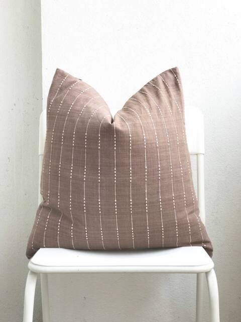 Brown Cream Striped Woven Pillow Cover - image 1
