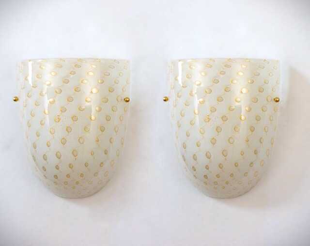 Set Of 2 Murano Glass Wall Sconces, Gold Decoration, Made in Italy Barovier Style - image 1