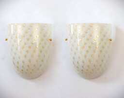 Set Of 2 Murano Glass Wall Sconces, Gold Decoration, Made in Italy Barovier Style
