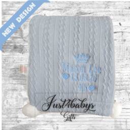 Personalised Embroidered Baby Cable Knit Pom Crown/Heart Design Blankets 90cm 4 Colors Super Soft - thumbnail 2