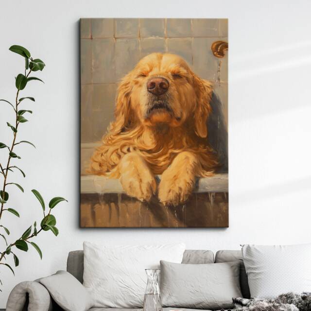 Golden Retriever Bathtub Dog Bathroom Painting Framed Poster Print Or Canvas Wall Decor Art Bedroom Home Interior Gift For Lover - image 1