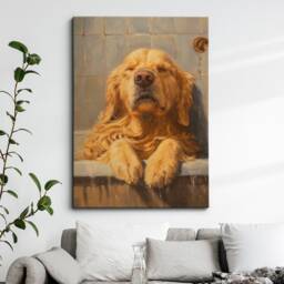 Golden Retriever Bathtub Dog Bathroom Painting Framed Poster Print Or Canvas Wall Decor Art Bedroom Home Interior Gift For Lover - thumbnail 1