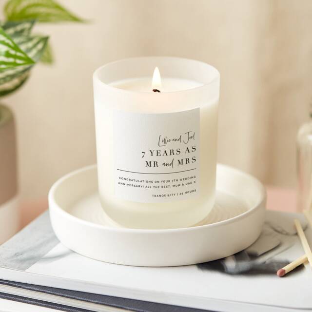 Personalised Anniversary Candle Gift Scented Frosted Glass, Custom Names - image 1