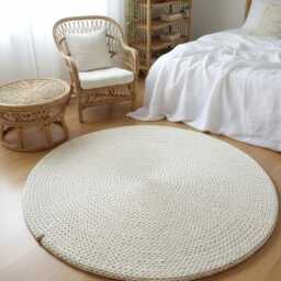 Chunky Creamy White Round Rug, Thick & Soft Carpet For Bedroom, Unusual Decoration Interior Design, Aesthetic Living Room Accent - thumbnail 2
