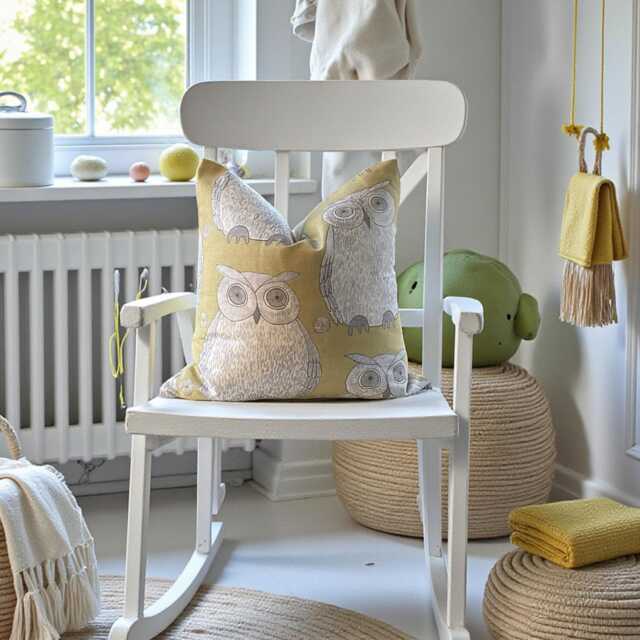 Hoot Whimsical Owl Mustard Pillow Cover - image 1