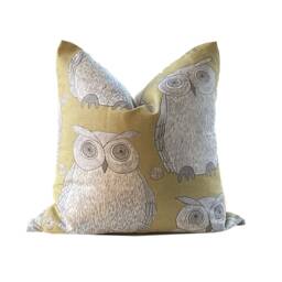 Hoot Whimsical Owl Mustard Pillow Cover - thumbnail 2
