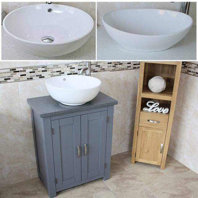 Grey Oak Bathroom Vanity Unit - Quartz Top, Ceramic Basin - image 1