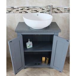 Grey Oak Bathroom Vanity Unit - Quartz Top, Ceramic Basin - thumbnail 3