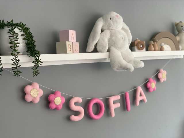 Name Garland With Flowers, Nursery Garland , Decor, Felt Name Banner, Bunting, Children's Room - image 1