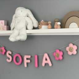 Name Garland With Flowers, Nursery Garland , Decor, Felt Name Banner, Bunting, Children's Room - thumbnail 2
