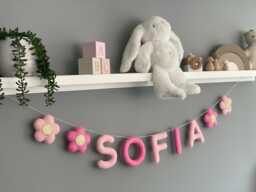 Name Garland With Flowers, Nursery Garland , Decor, Felt Name Banner, Bunting, Children's Room - thumbnail 1