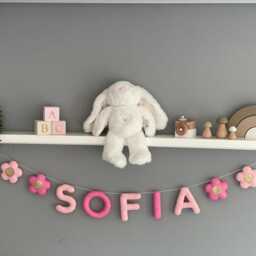 Name Garland With Flowers, Nursery Garland , Decor, Felt Name Banner, Bunting, Children's Room - thumbnail 3