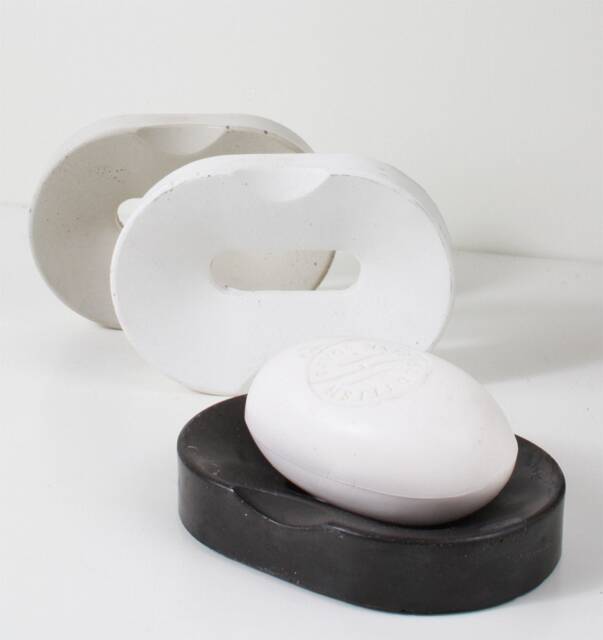 Modern Soap Dish Made Of Concrete, Black, White, & Grey, Bathroom Decor, Lovely Gift, Approx. 11 cm, Modern, Elegant, Oval - image 1