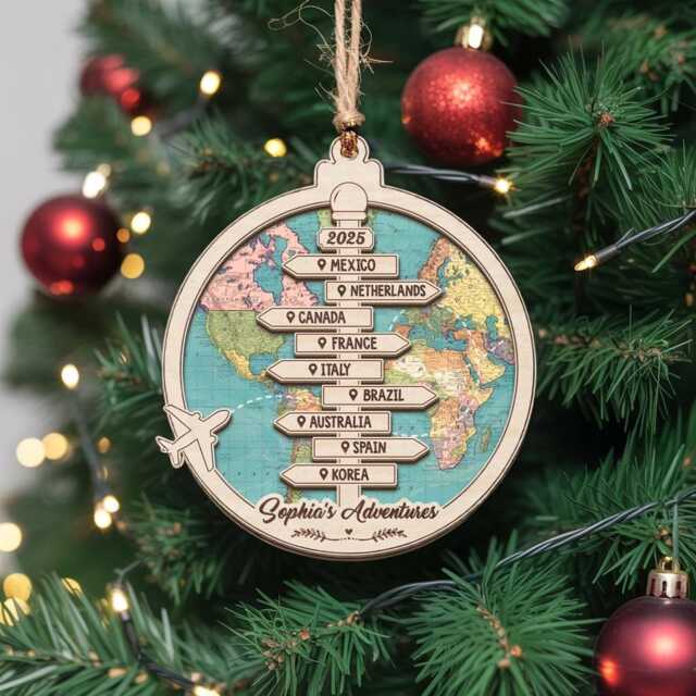 Personalized Travel Adventure Ornament, Custom Traveling Destination Couple Destination, Gift, Christmas Gift - image 1